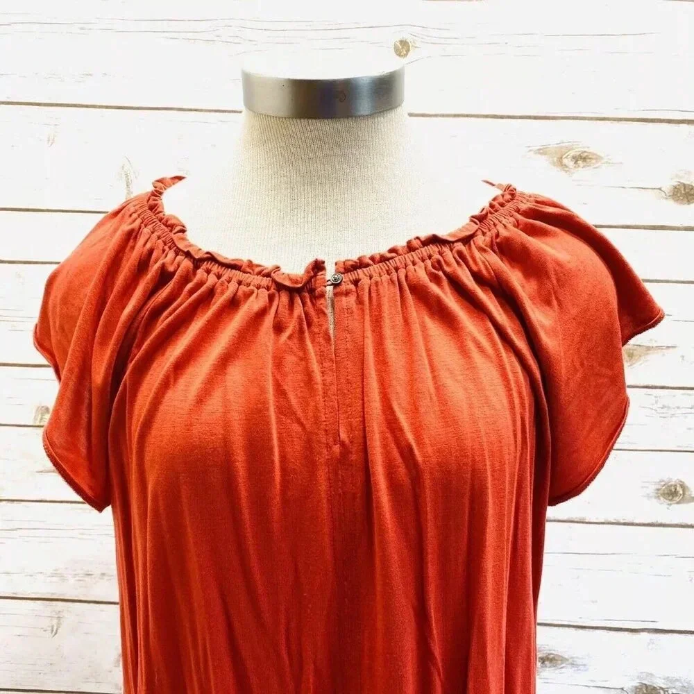LOFT Women Short Sleeve Pullover Boat Neck Coral Casual Shirt Top Size Small - Picture 2 of 11